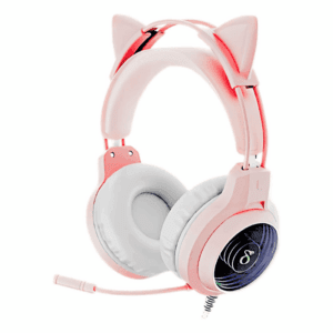 Fone de Ouvido Headset Gamer Orelha de Gatinho RGB Drivers 44mm Cabo 2m com Microfone para Jogos e Vídeos (Rosa)
